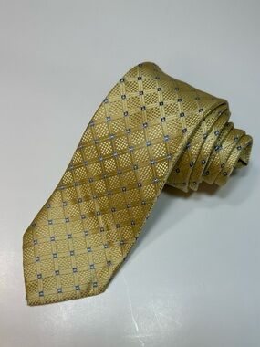 Michael Kors Light Gold Tie with Blue Dot Grid
